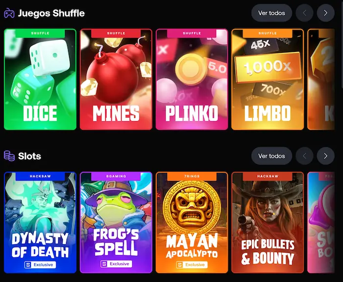 Shuffle Casino Argentina games